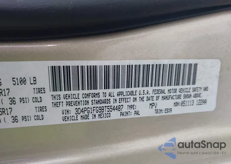2011 Dodge Journey Mainstreet z USA, uszkodzony, nr VIN 3D4PG1FG9BT554487